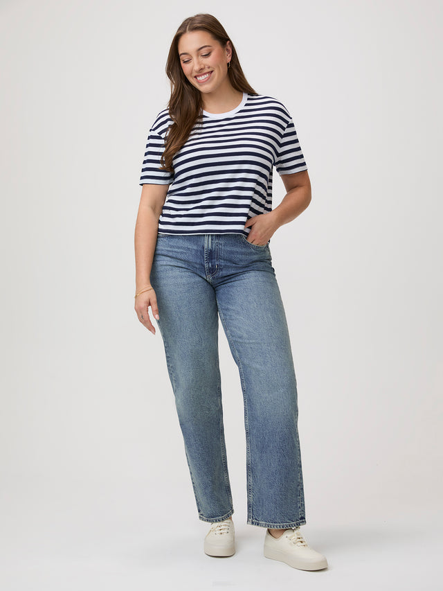 Navy & White Striped Boxy Tee