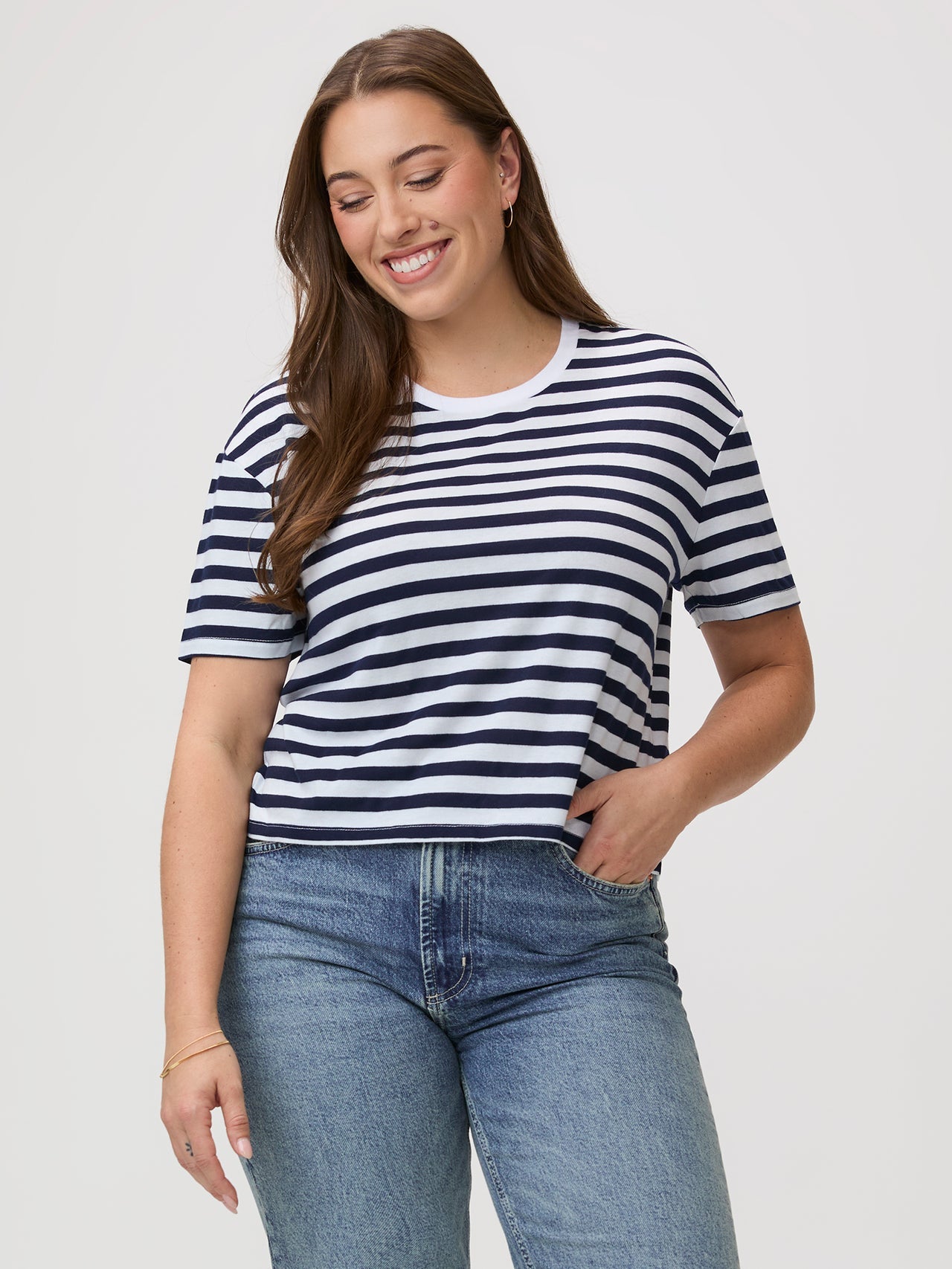 Navy & White Striped Boxy Tee